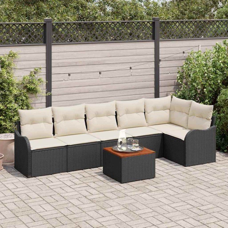 Ensemble de canapé de jardin 7 pcs Noir et Crème polyrotin 622955622955