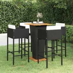 Ensemble de bar de jardin 5 pcs et coussins Résine tressée Noir 622983622983