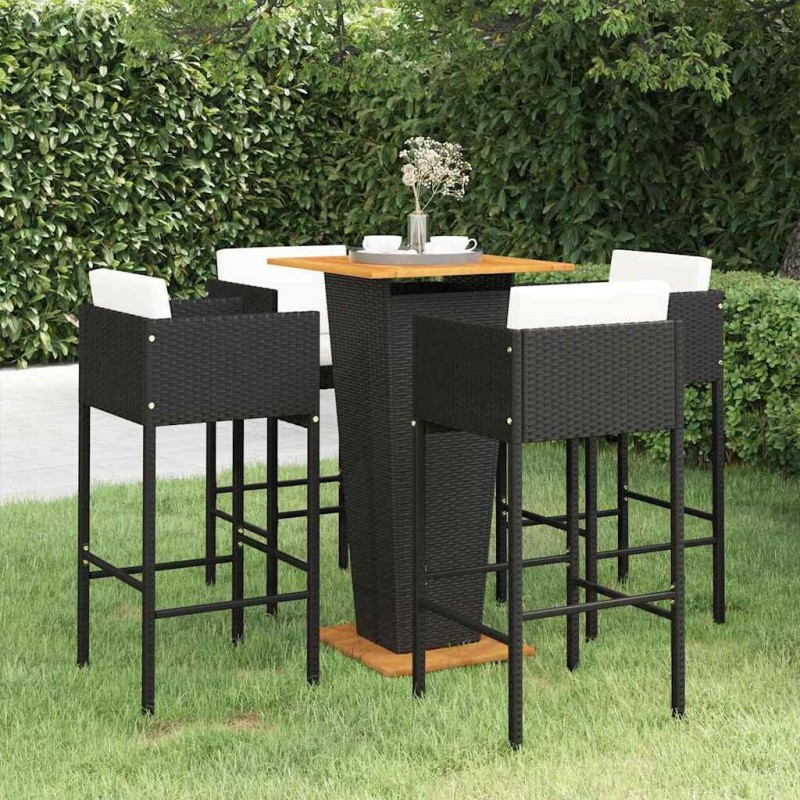 Ensemble de bar de jardin 5 pcs et coussins Résine tressée Noir 622983622983