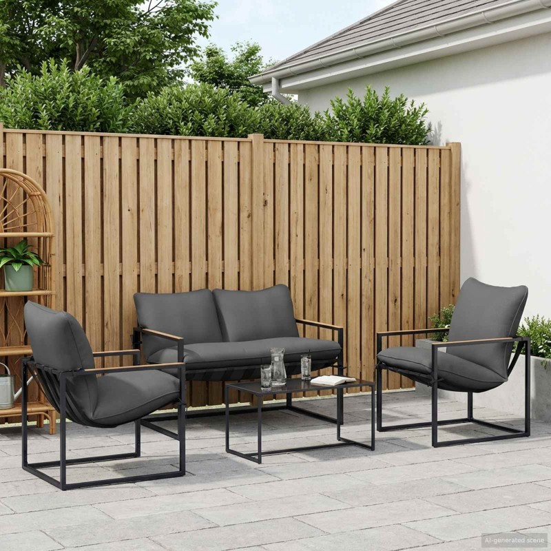Ensemble de canapé de jardin 4 pcs Noir et anthracite Acier 622987622987