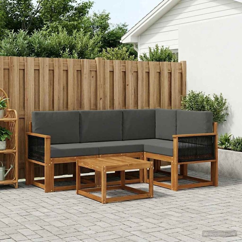 Ensemble de canapés d'extérieur 5 pcs Naturel et Anthracite 622992622992
