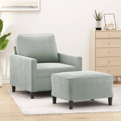 Fauteuil avec repose-pied Gris clair 60 cm Velours 622996622996