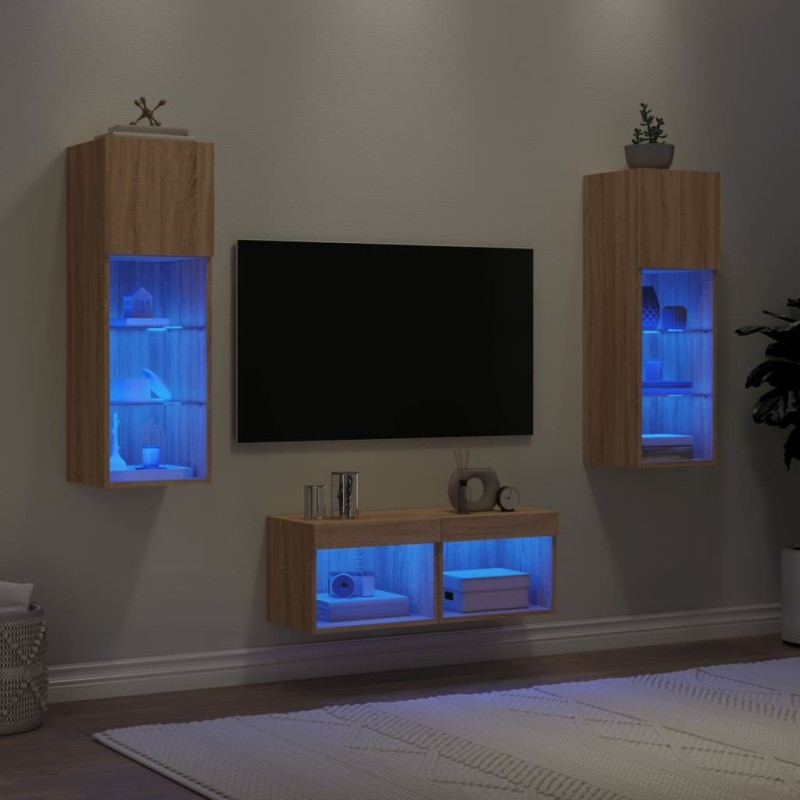 Meuble TV muraux 4 pcs avec lumières LED chêne sonoma 623008623008