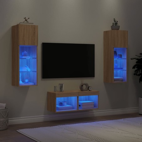 Meuble TV muraux 4 pcs avec lumières LED chêne sonoma 623008623008