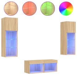 Meuble TV muraux 4 pcs avec lumières LED chêne sonoma 623008623008