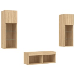 Meuble TV muraux 4 pcs avec lumières LED chêne sonoma 623008623008