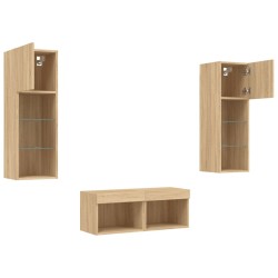 Meuble TV muraux 4 pcs avec lumières LED chêne sonoma 623008623008