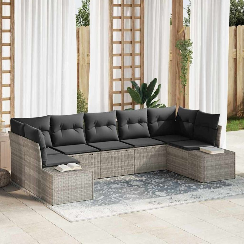 Ensemble de canapé de jardin 7 pcs Gris clair polyrotin 623012623012