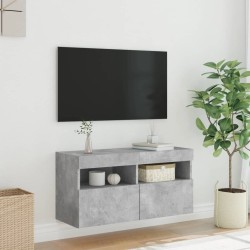 Meuble TV mural avec lumières LED gris béton 80x30x40 cm 623027623027