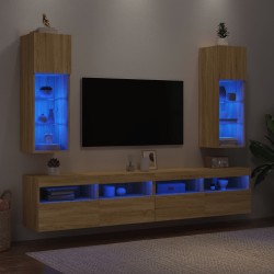 Meubles TV avec lumières LED 2 pcs chêne sonoma 30,5x30x90 cm 623035623035