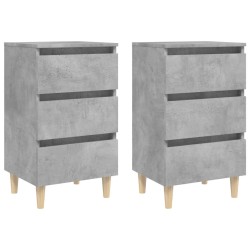 Tables de chevet avec pieds en bois 2 pcs gris béton 40x35x69cm 623055623055