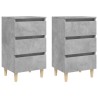 Tables de chevet avec pieds en bois 2 pcs gris béton 40x35x69cm 623055623055