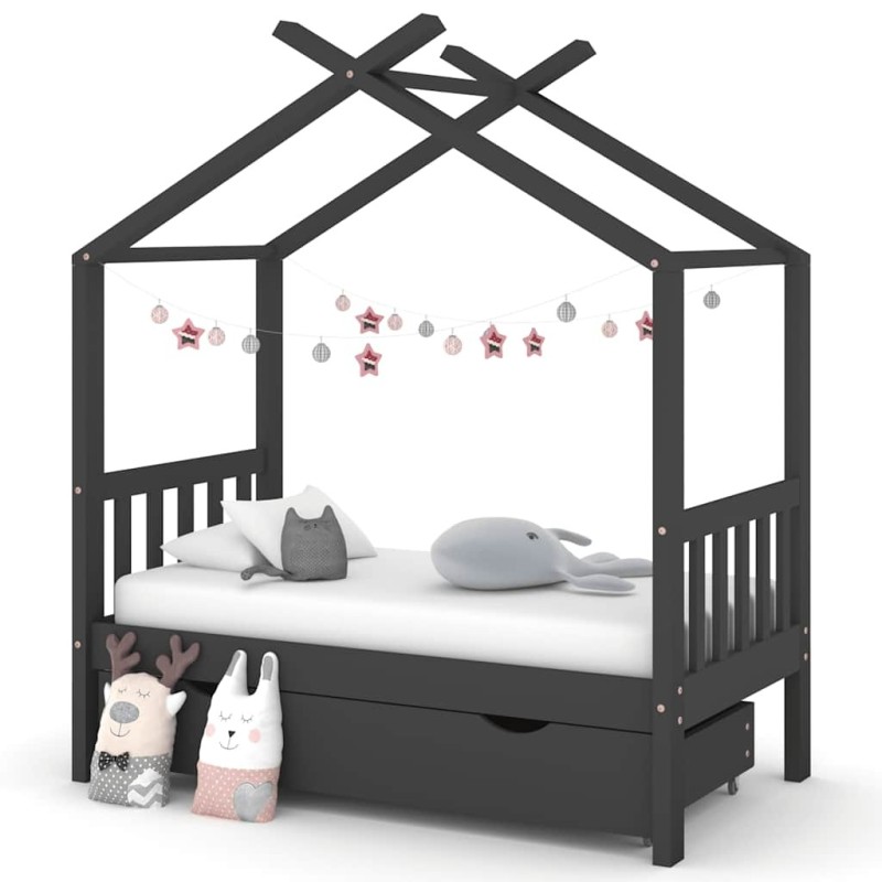 Cadre de lit enfant avec tiroir gris foncé pin massif 70x140 cm 623059623059