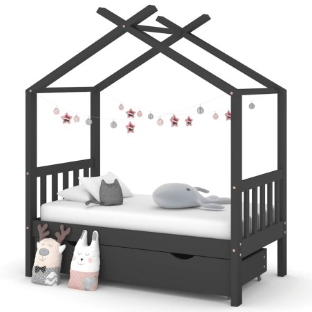 Cadre de lit enfant avec tiroir gris foncé pin massif 70x140 cm 623059623059