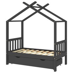 Cadre de lit enfant avec tiroir gris foncé pin massif 70x140 cm 623059623059