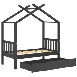 Cadre de lit enfant avec tiroir gris foncé pin massif 70x140 cm 623059623059