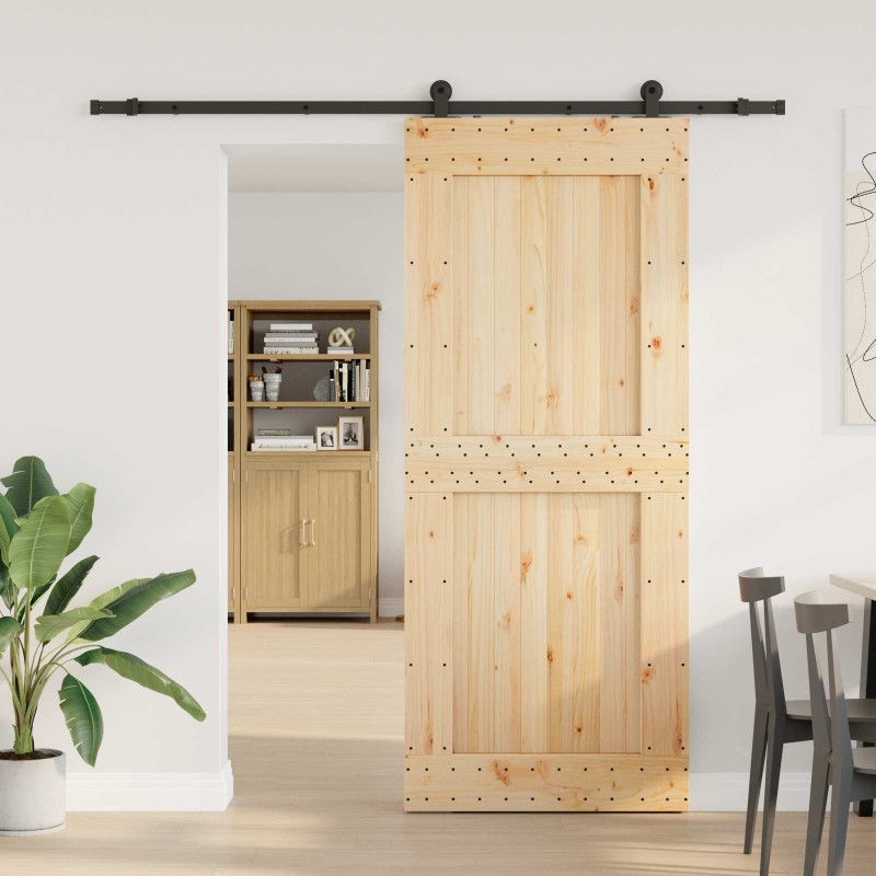 Porte coulissante NARVIK Naturel et noir 95 x 210 cm (213,5 cm) 623068623068