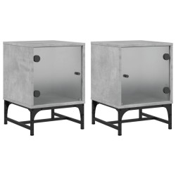 Tables de chevet et portes vitrées 2 pcs gris béton 35x37x50 cm 623071623071