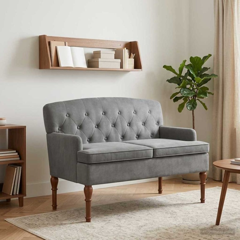 Canapé love seat avec capitonnage en boutons Gris foncé Velours 623090623090