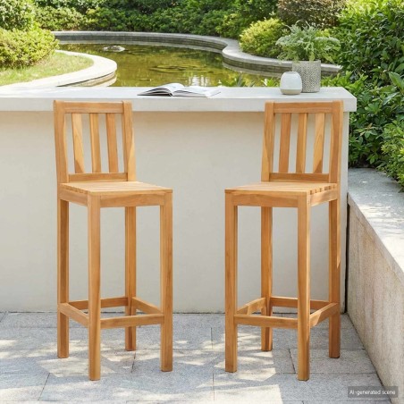 Tabouret de bar 2 pcs Naturel Bois de teck massif 623113623113