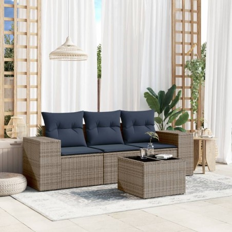 Ensemble de canapé de jardin 4 pcs avec coussins gris résine tressée 623127623127