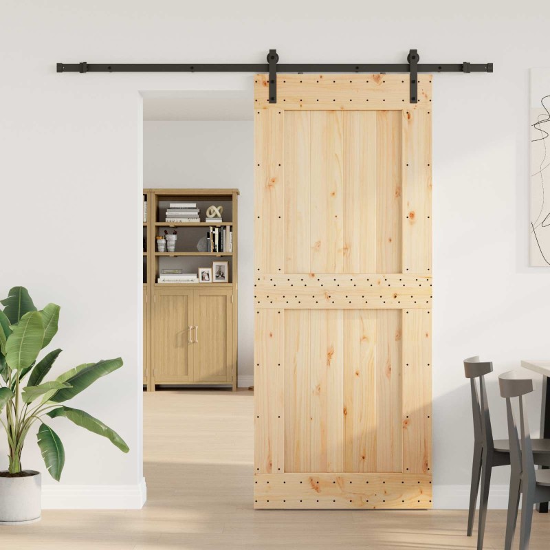 Porte coulissante NARVIK Naturel et noir 95 x 210 cm (213,5 cm) 623136623136