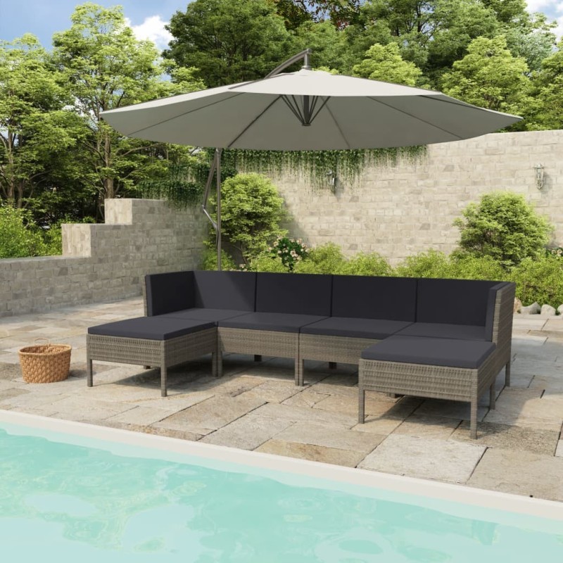 Salon de jardin 6 pcs avec coussins résine tressée gris 623141623141