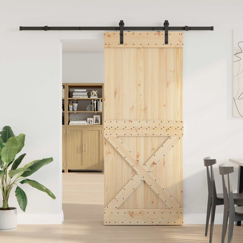 Porte coulissante NARVIK Naturel et noir 95 x 210 cm (213,5 cm) 623153623153