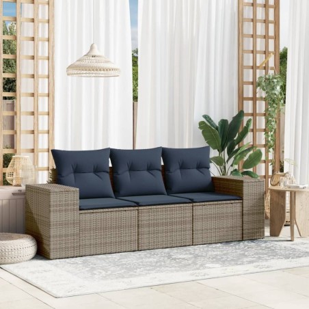 Ensemble de canapé de jardin 3 pcs avec coussins gris résine tressée 623173623173