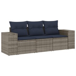 Ensemble de canapé de jardin 3 pcs avec coussins gris résine tressée 623173623173