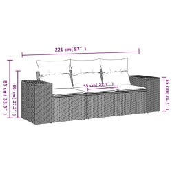 Ensemble de canapé de jardin 3 pcs avec coussins gris résine tressée 623173623173