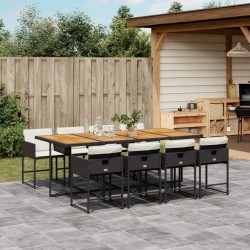 Ensemble à manger de jardin 9pcs coussins noir résine tressée 623187623187