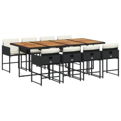 Ensemble à manger de jardin 9pcs coussins noir résine tressée 623187623187
