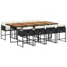 Ensemble à manger de jardin 9pcs coussins noir résine tressée 623187623187