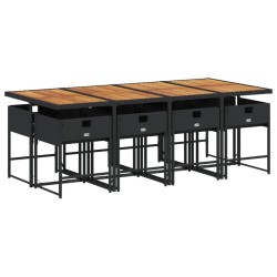 Ensemble à manger de jardin 9pcs coussins noir résine tressée 623187623187