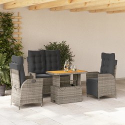 Ensemble à manger jardin 4pcs et coussins Gris Résine tressée 623191623191