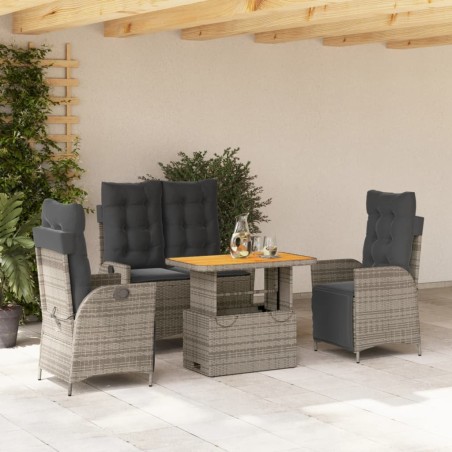 Ensemble à manger jardin 4pcs et coussins Gris Résine tressée 623191623191