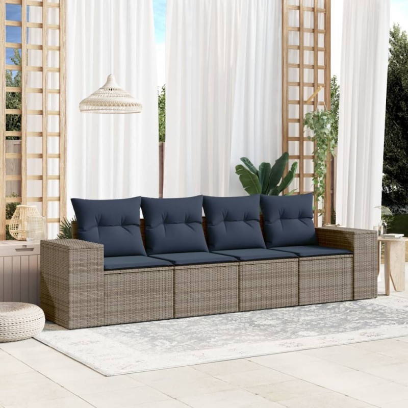Ensemble de canapé de jardin 4 pcs avec coussins gris résine tressée 623197623197