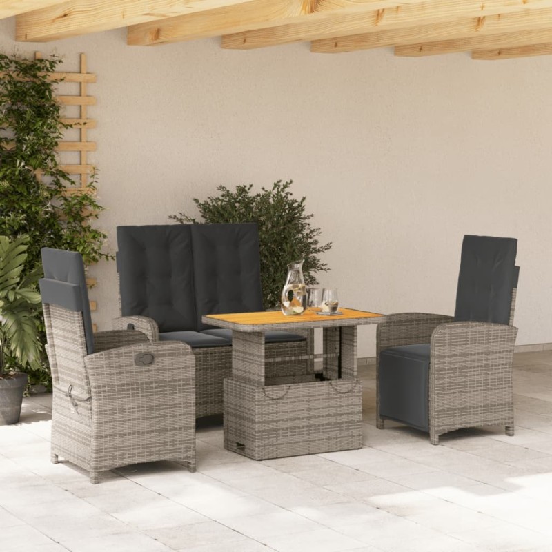 Ensemble à manger jardin 4pcs et coussins Gris Résine tressée 623206623206