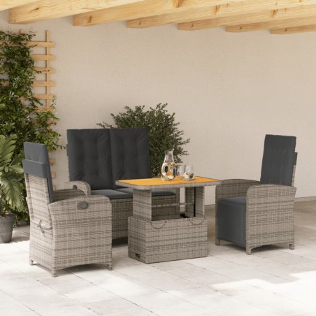 Ensemble à manger jardin 4pcs et coussins Gris Résine tressée 623206623206