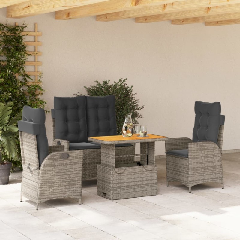 Ensemble à manger jardin 4pcs et coussins Gris Résine tressée 623212623212