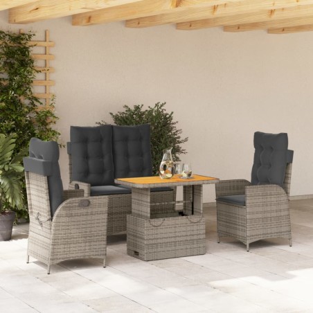 Ensemble à manger jardin 4pcs et coussins Gris Résine tressée 623212623212