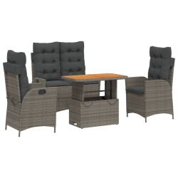 Ensemble à manger jardin 4pcs et coussins Gris Résine tressée 623212623212
