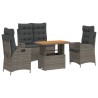 Ensemble à manger jardin 4pcs et coussins Gris Résine tressée 623212623212