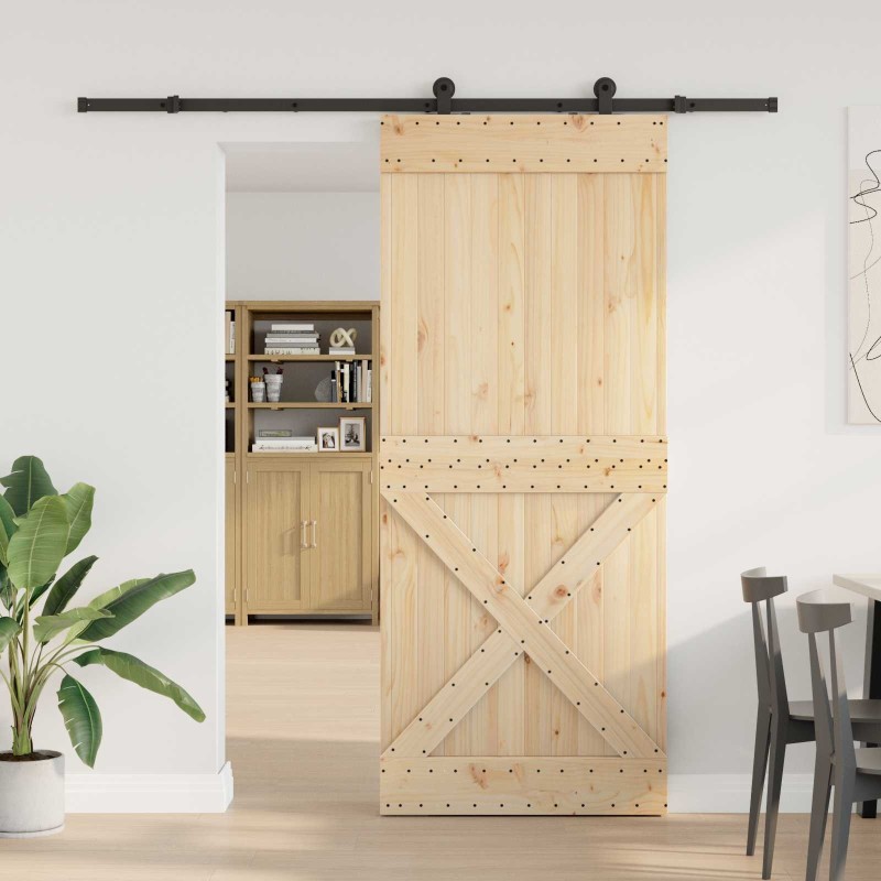 Porte coulissante NARVIK Naturel et noir 95 x 210 cm (213,5 cm) 623249623249