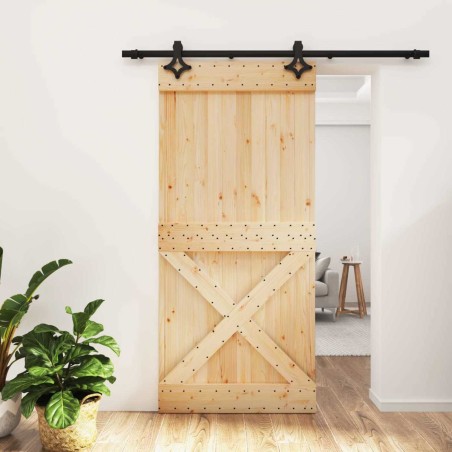 Porte coulissante Naturel et noir 95 x 210 cm 623252623252