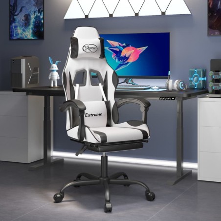 Chaise de jeu avec repose-pied Blanc et noir Similicuir 623256623256