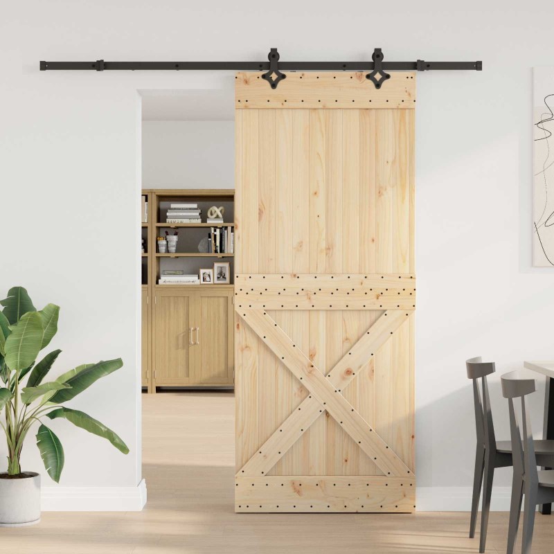 Porte coulissante NARVIK Naturel et noir 95 x 210 cm (213,5 cm) 623280623280
