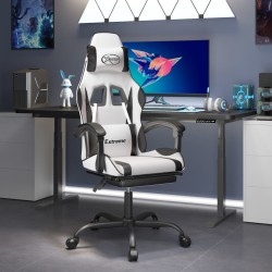 Chaise de jeu pivotante et repose-pied Blanc et noir Similicuir 623283623283