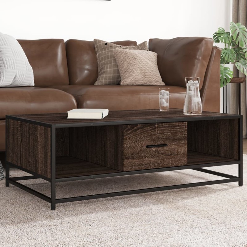 Table basse chêne marron 100x57x35cm bois d'ingénierie et métal 623315623315